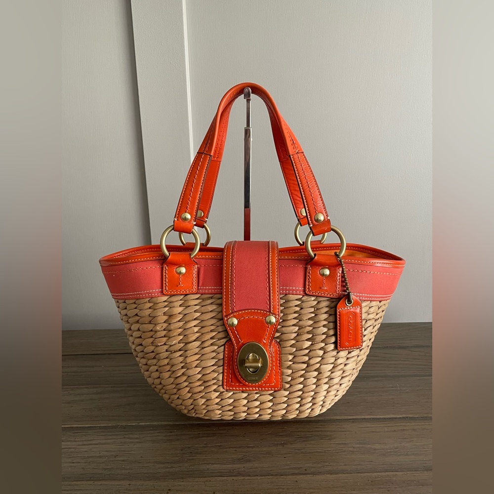 Coach Orange and Tan Woven Satchel.  VGUC
